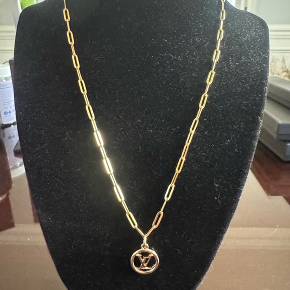 Louis Vuitton Gold Pendant 18” Stainless Steel Gold Plated Necklace - Picture 5 of 6